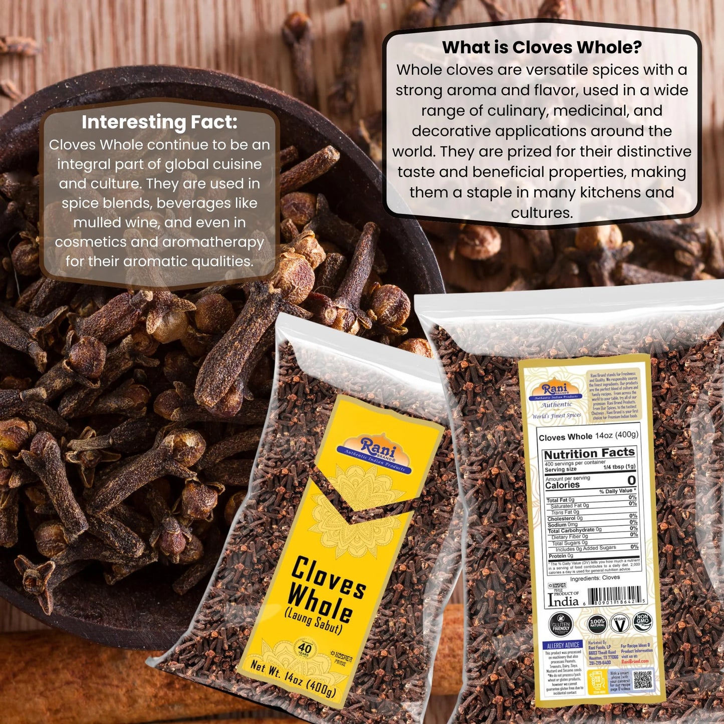 Rani Cloves Whole (Laung) 14Oz (400G) Great for Food, Tea, Pomander Balls and Potpourri, Hand Selected, Spice ~ All Natural | NON-GMO | Kosher | Vegan | Gluten Friendly | Indian Origin