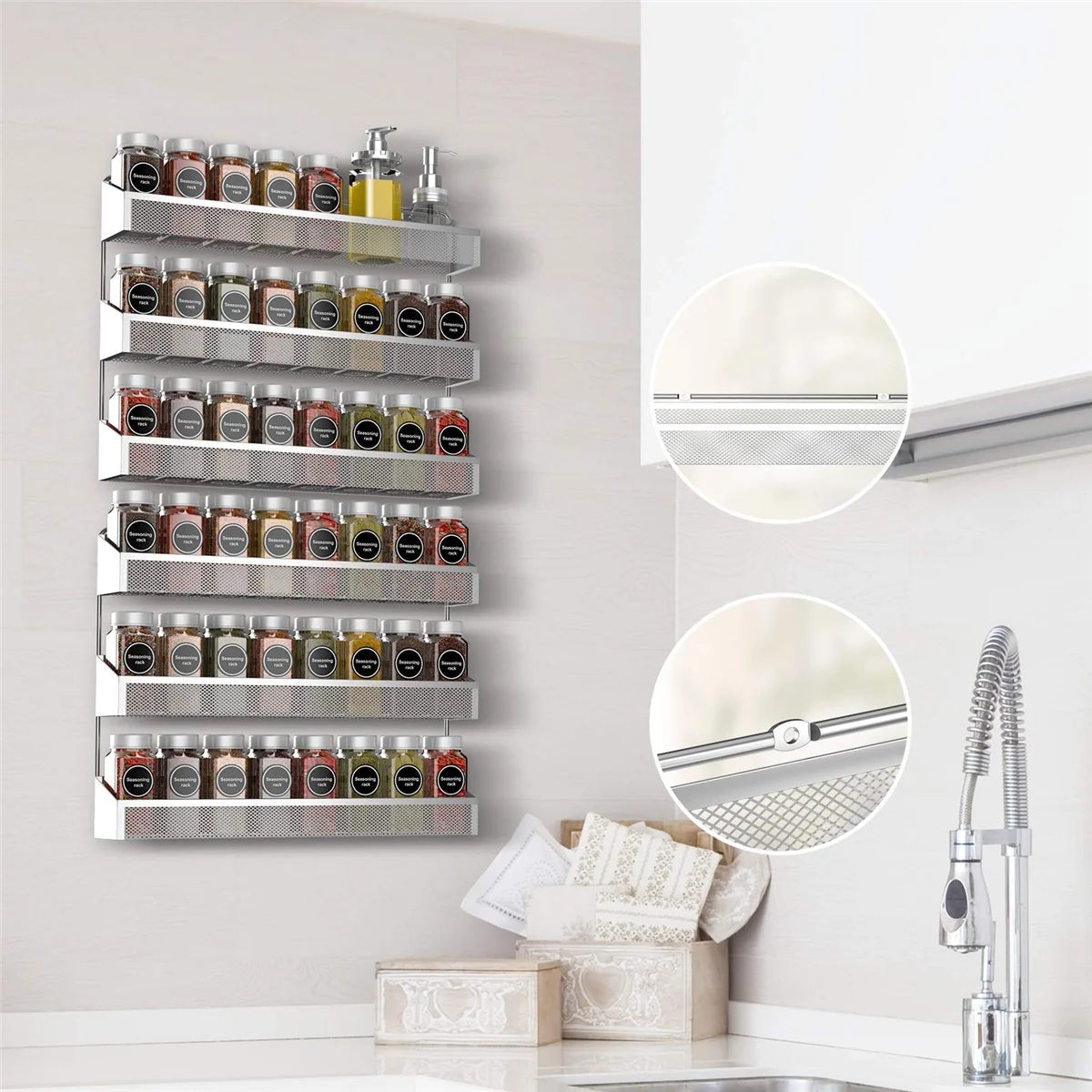 2 Pack Spice Rack Organizer, 3 Tier Counter-Top Stand or Wall Mounted Storage Rack Hanging Shelf for Kitchen Cabinet, Cupboard, Pantry Door or Bathroom Shower Cosmetic - Chrome