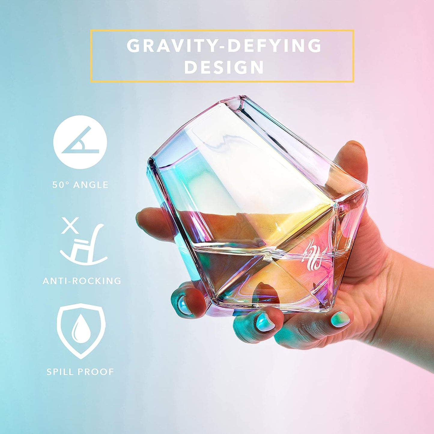 Whiskey Glasses - 10 Oz Iridescent Diamond Shaped Whiskey Glasses Set of 2 - Wine and Bourbon Barware That Naturally Aerates - Unique Drinkware
