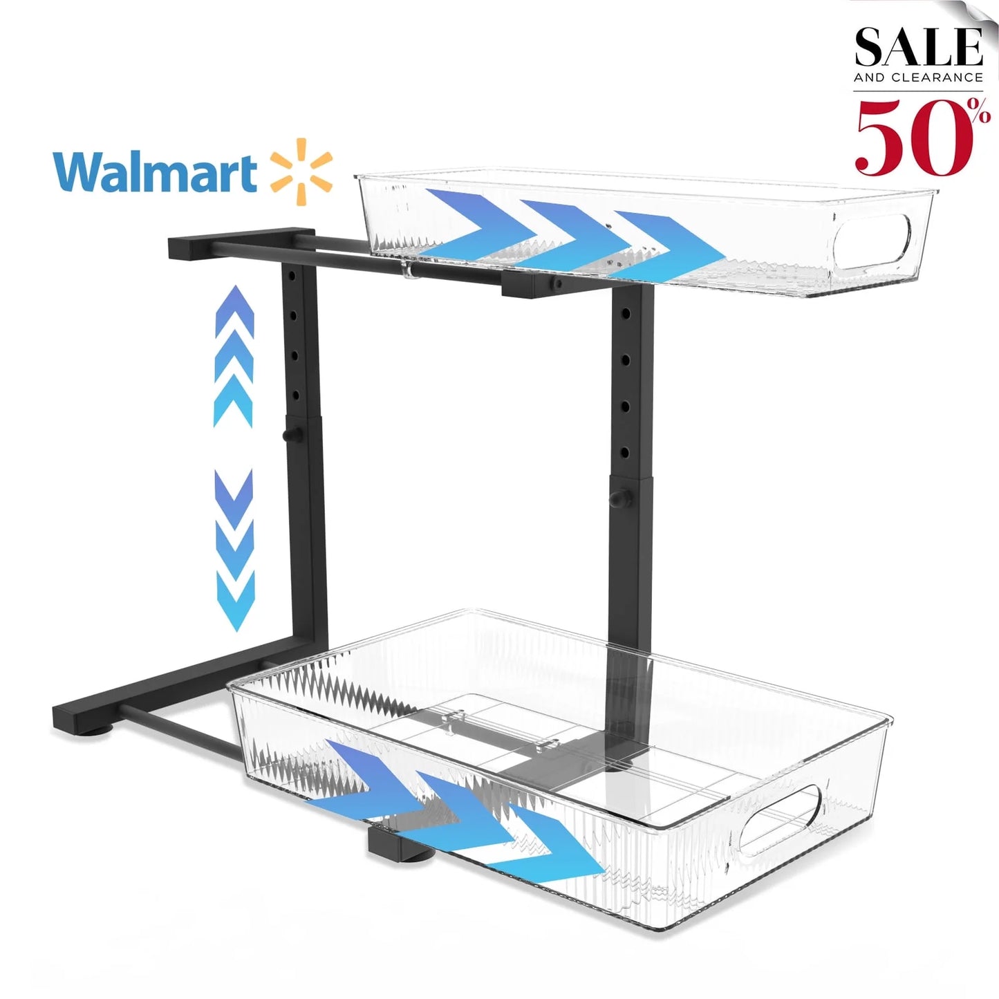 Acrylic under Sink Organizer, 2 Tier Adjuatable Pull Out Cabinet Organizer for Kitchen Bathroom Cabinet