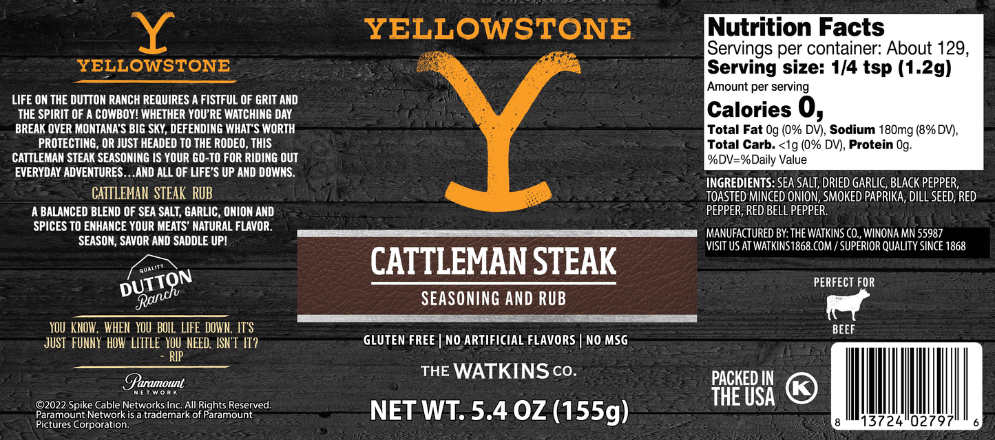 Yellowstone Cattleman Steak Rub, 5.4Oz (Mixed Spices & Seasonings)