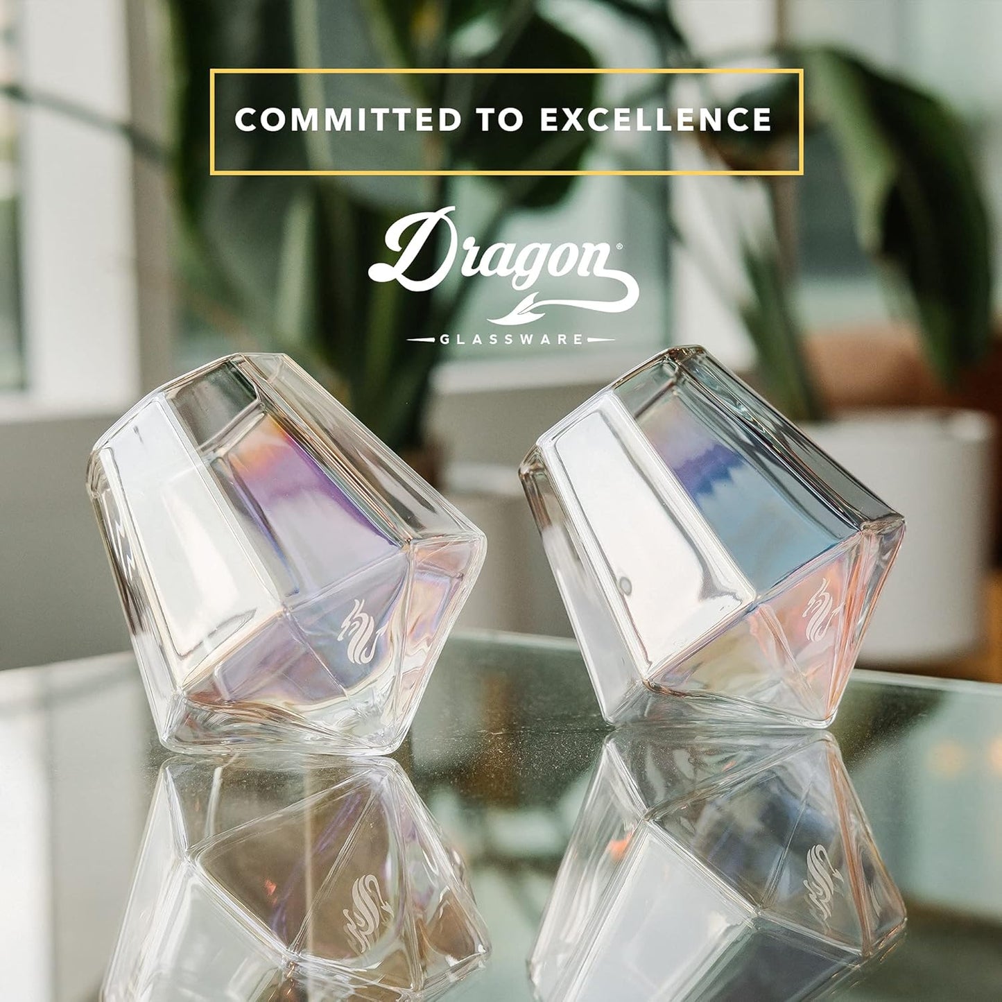 Whiskey Glasses - 10 Oz Iridescent Diamond Shaped Whiskey Glasses Set of 2 - Wine and Bourbon Barware That Naturally Aerates - Unique Drinkware