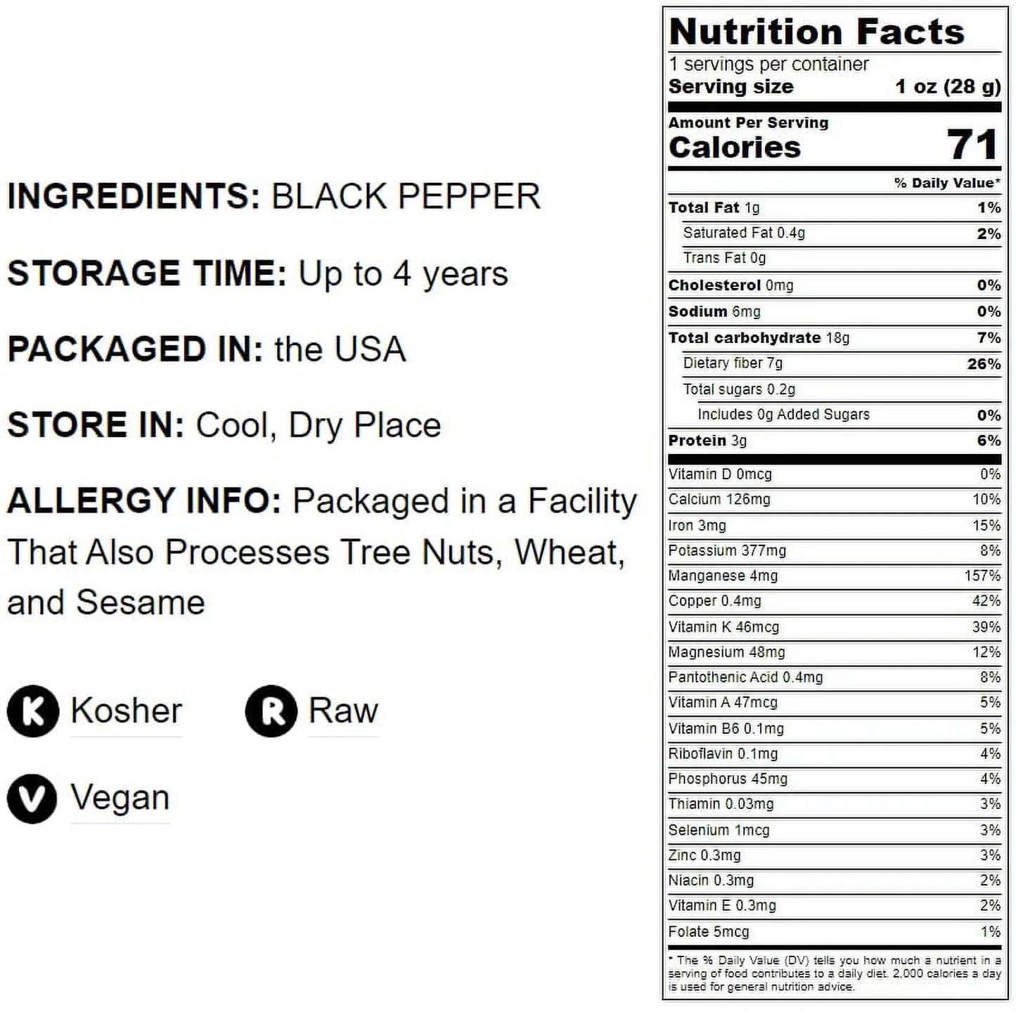 Whole Black Pepper, 8 Pounds — Raw, Kosher, Vegan — by