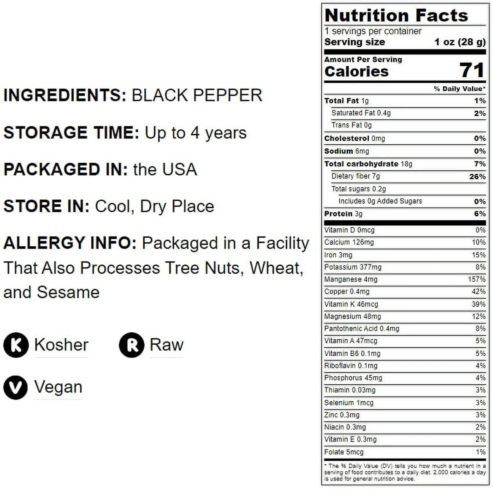 Whole Black Pepper, 8 Pounds — Raw, Kosher, Vegan — by