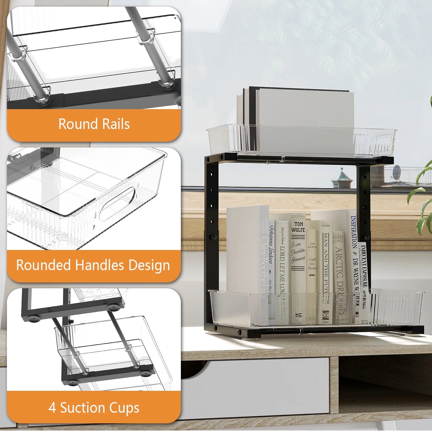 Acrylic under Sink Organizer, 2 Tier Adjuatable Pull Out Cabinet Organizer for Kitchen Bathroom Cabinet