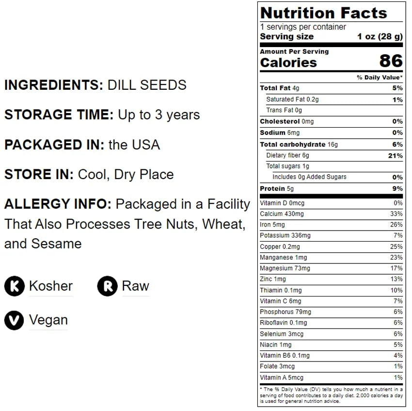 Dill Seeds, 0.5 Pounds — Kosher, Raw, Vegan — by