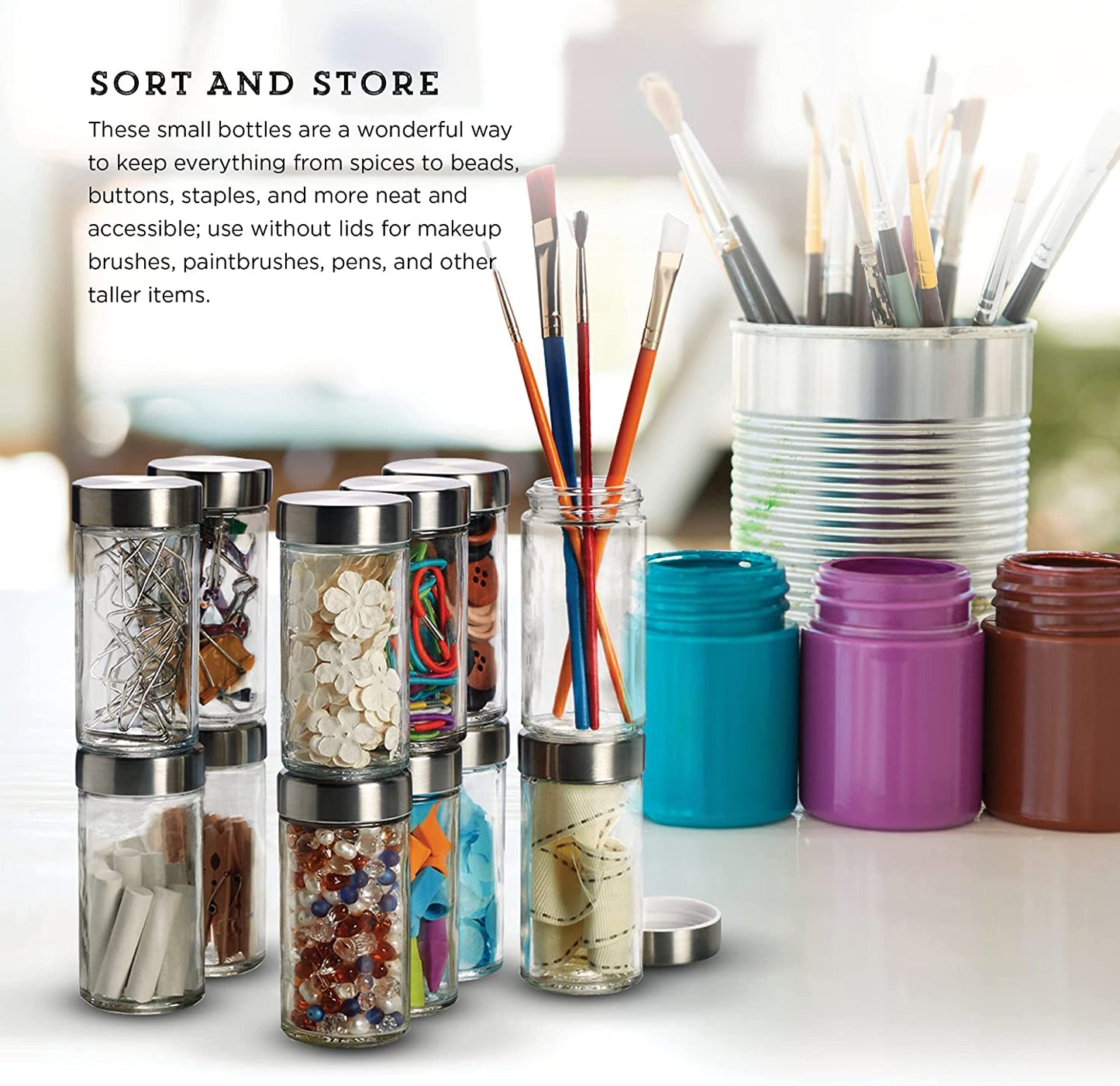 Clear Reusable 3 Oz Jars with Stainless Steel Shaker Lids, and Twist-On Caps for Airtight Seals 12 Pk