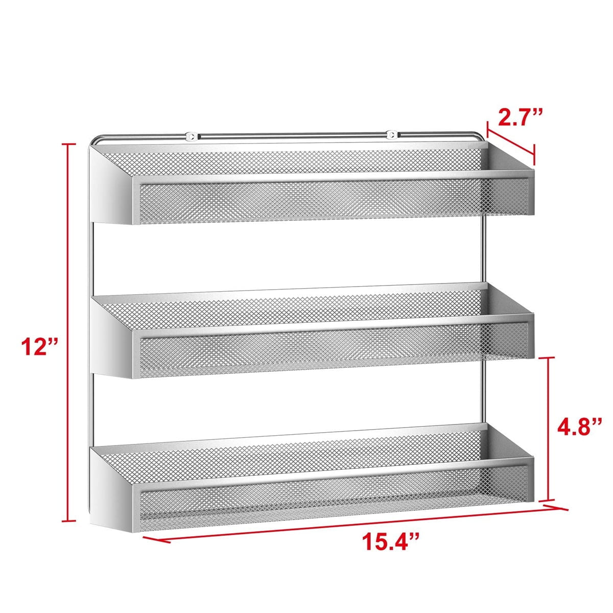 2 Pack Spice Rack Organizer, 3 Tier Counter-Top Stand or Wall Mounted Storage Rack Hanging Shelf for Kitchen Cabinet, Cupboard, Pantry Door or Bathroom Shower Cosmetic - Chrome