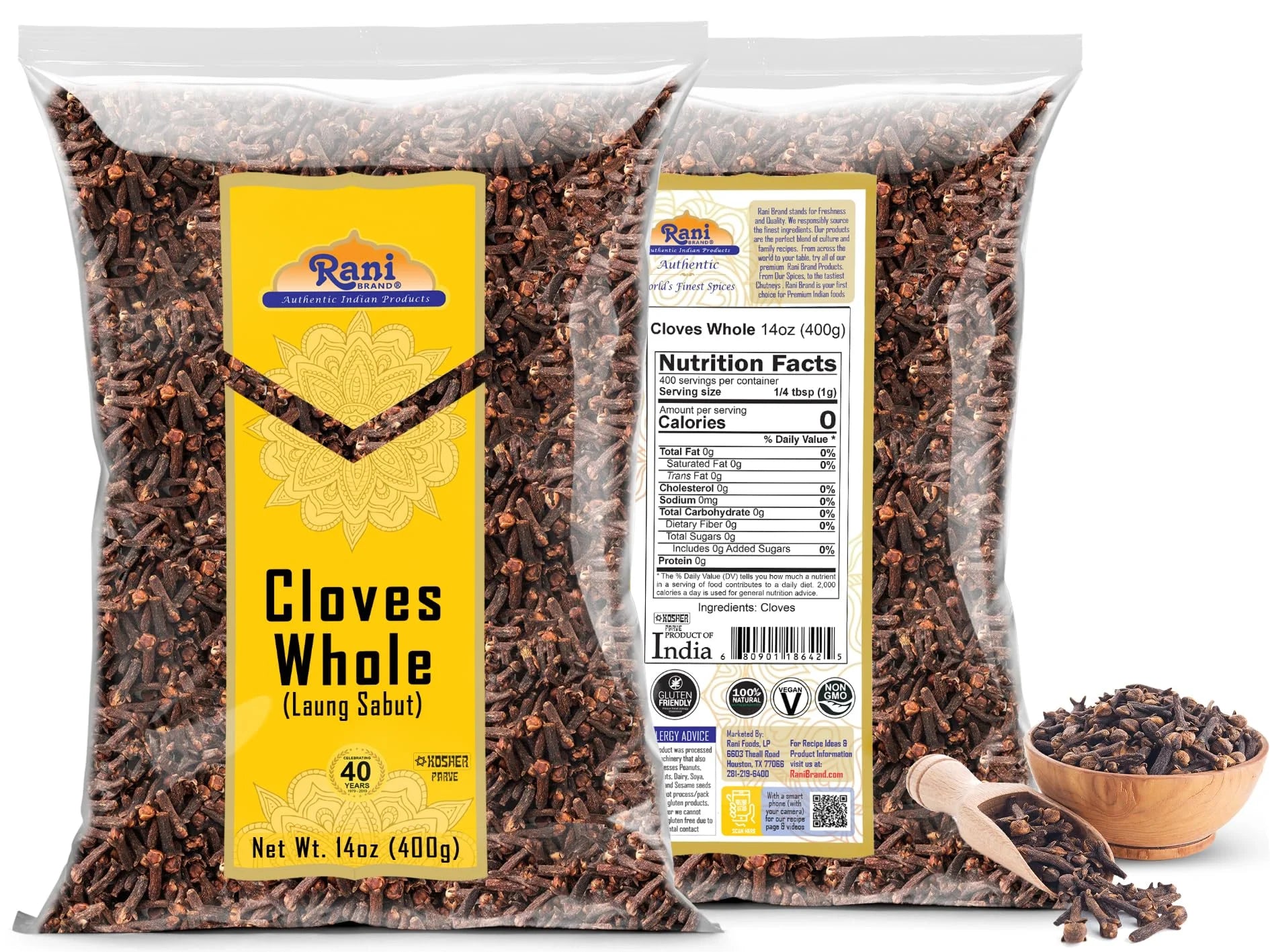 Rani Cloves Whole (Laung) 14Oz (400G) Great for Food, Tea, Pomander Balls and Potpourri, Hand Selected, Spice ~ All Natural | NON-GMO | Kosher | Vegan | Gluten Friendly | Indian Origin