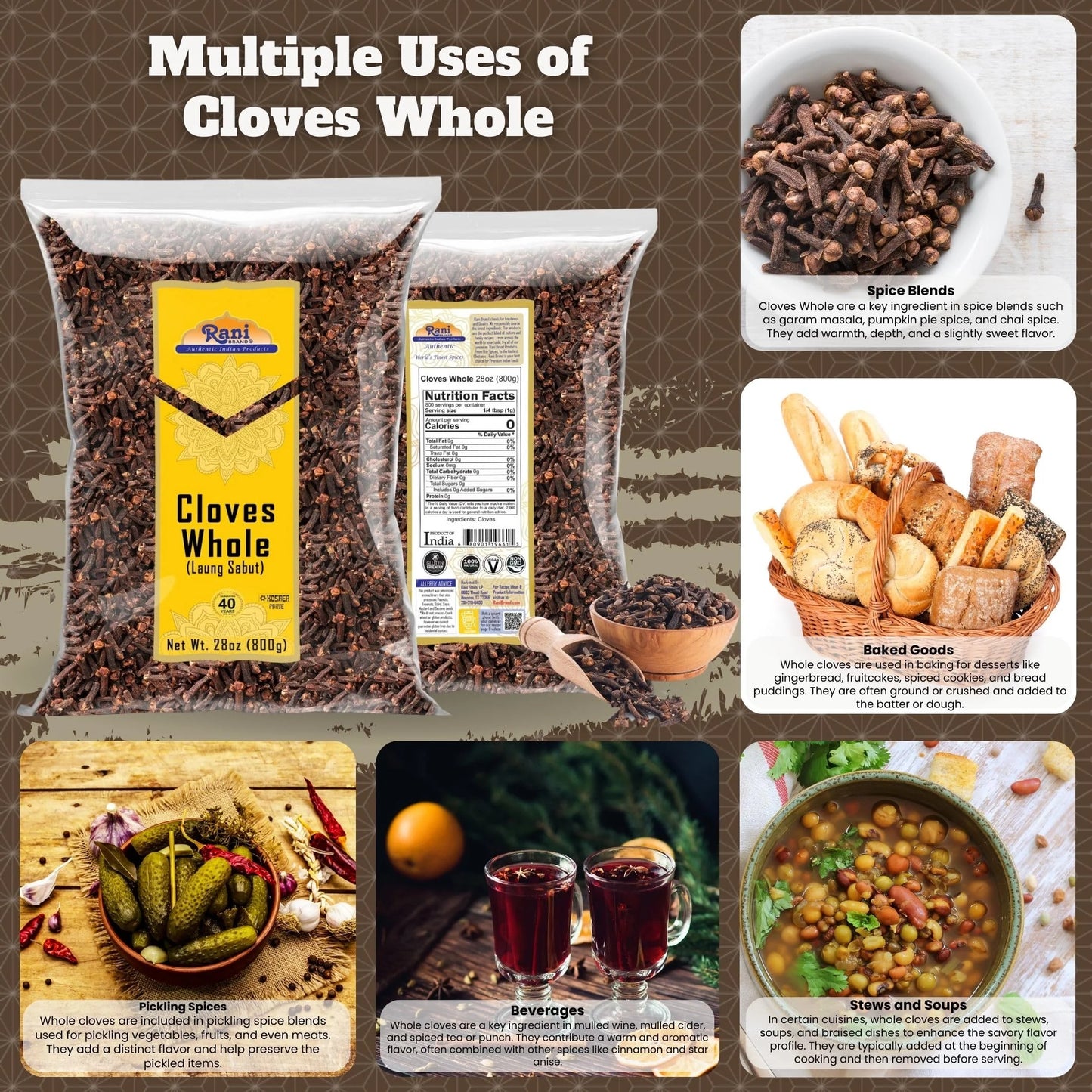 Rani Cloves Whole (Laung) 28Oz (800G) Great for Food, Tea, Pomander Balls and Potpourri, Hand Selected, Spice ~ All Natural | NON-GMO | Kosher | Vegan | Gluten Friendly | Indian Origin