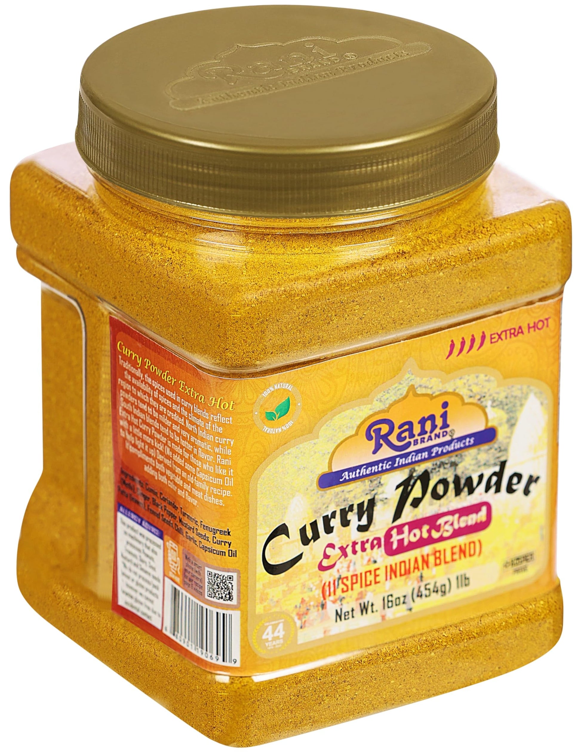 Rani Curry Powder EXTRA HOT (11-Spice Authentic Indian Blend) 16Oz (1Lb) 454G PET Jar ~ All Natural | Salt-Free | Vegan | No Colors | Gluten Friendly | NON-GMO | Kosher | Indian Origin