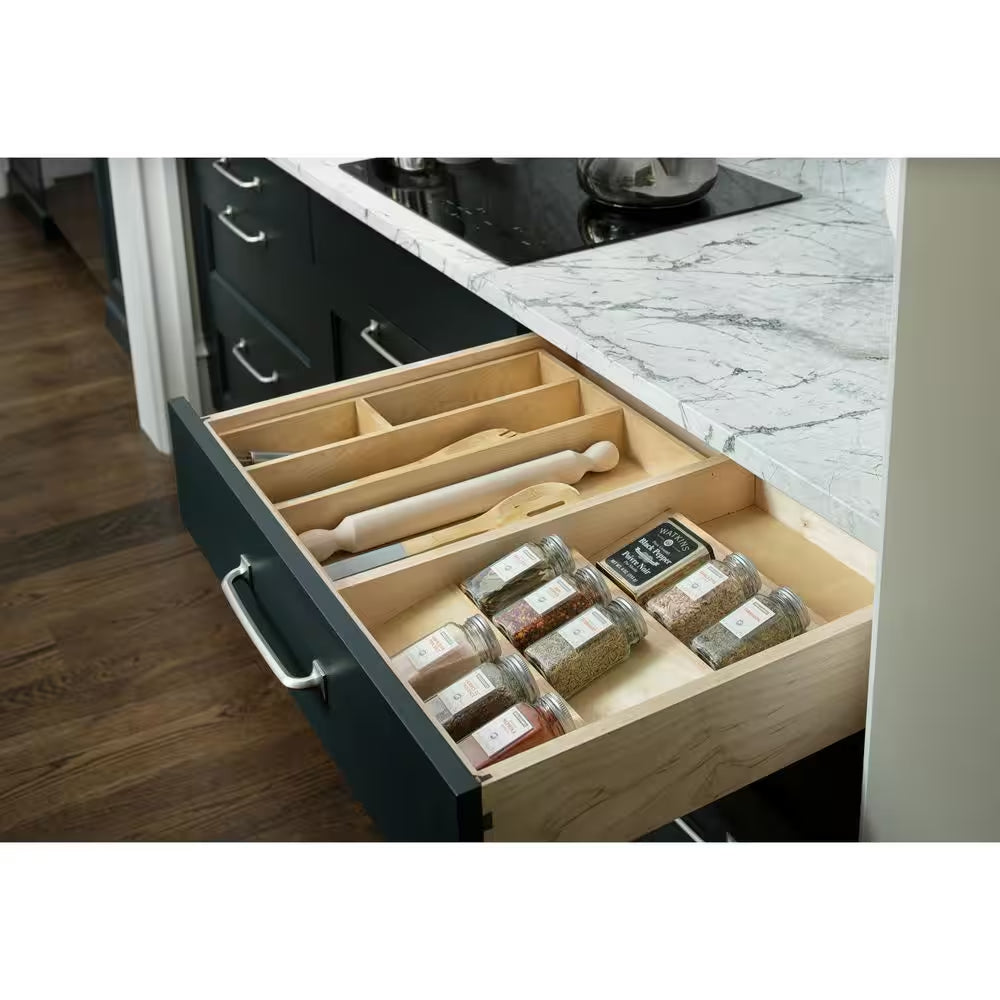 Maple 16 Inch Kitchen Drawer Organizer Insert Spice Rack 3-Tier