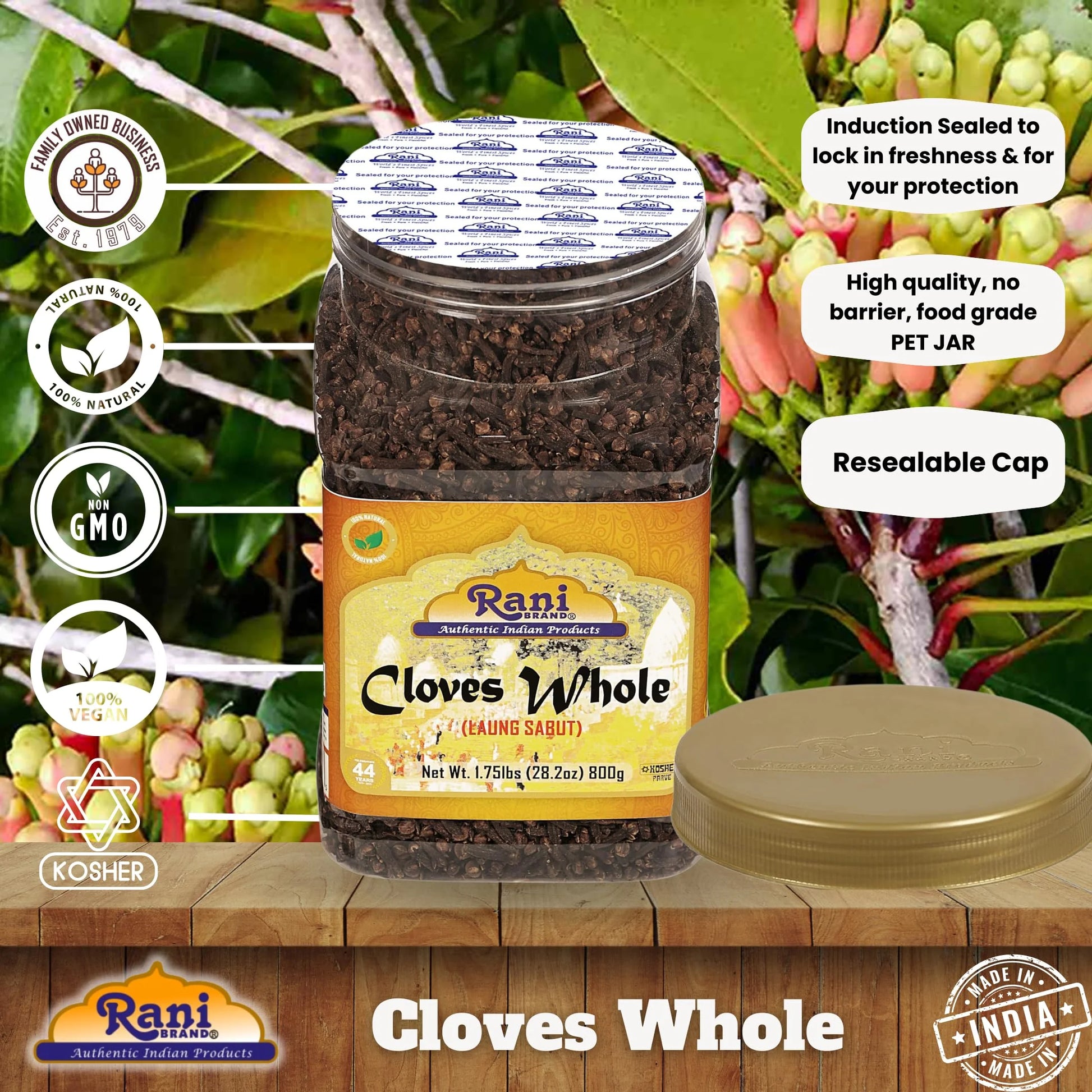 Rani Cloves Whole (Laung) 28Oz (800G) Great for Food, Tea, Pomander Balls and Potpourri, Hand Selected, Spice, Bulk PET Jar ~ All Natural | NON-GMO | Vegan | Gluten Friendly | Kosher | Indian Origin