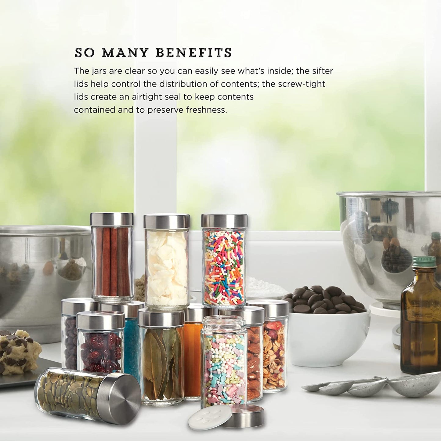 Clear Reusable 3 Oz Jars with Stainless Steel Shaker Lids, and Twist-On Caps for Airtight Seals 12 Pk