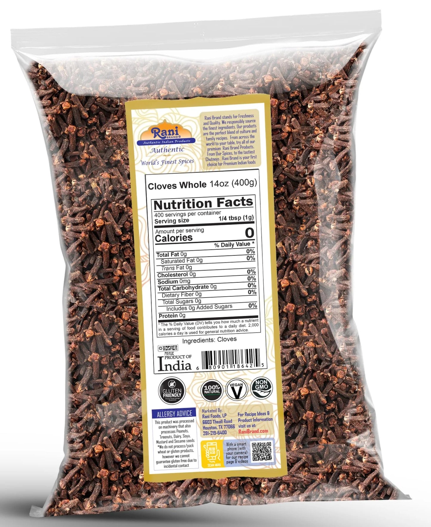 Rani Cloves Whole (Laung) 14Oz (400G) Great for Food, Tea, Pomander Balls and Potpourri, Hand Selected, Spice ~ All Natural | NON-GMO | Kosher | Vegan | Gluten Friendly | Indian Origin
