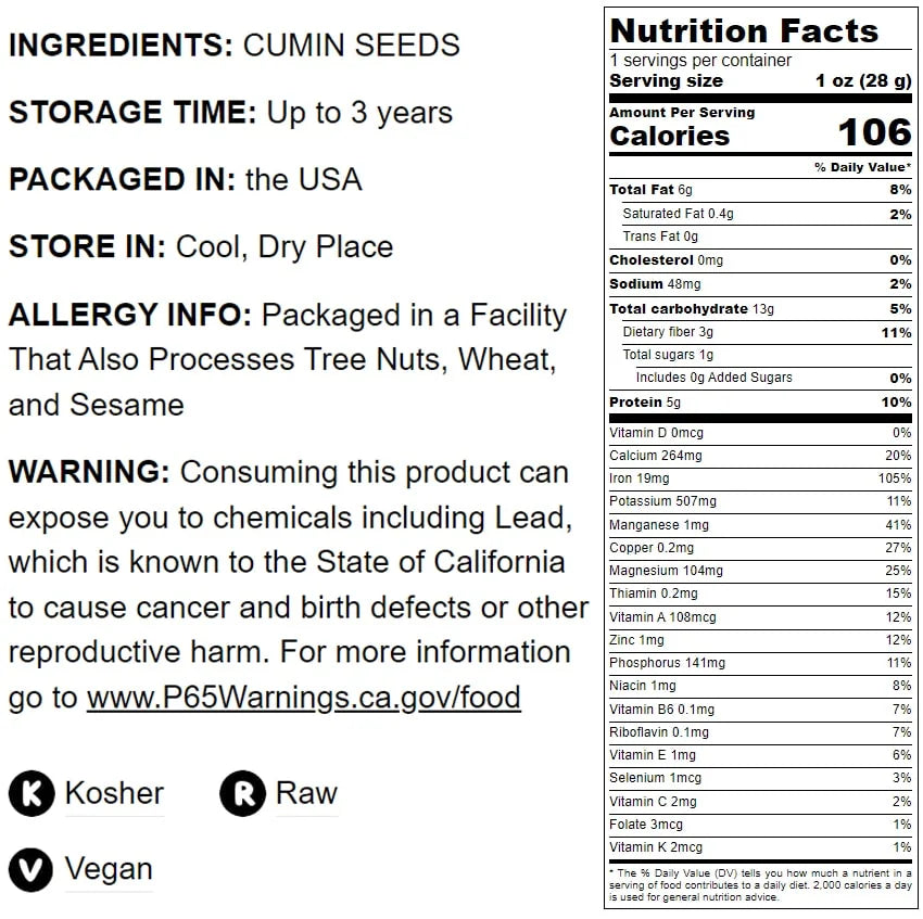 Cumin Seeds, 3 Pounds — Kosher, Raw, Vegan — by
