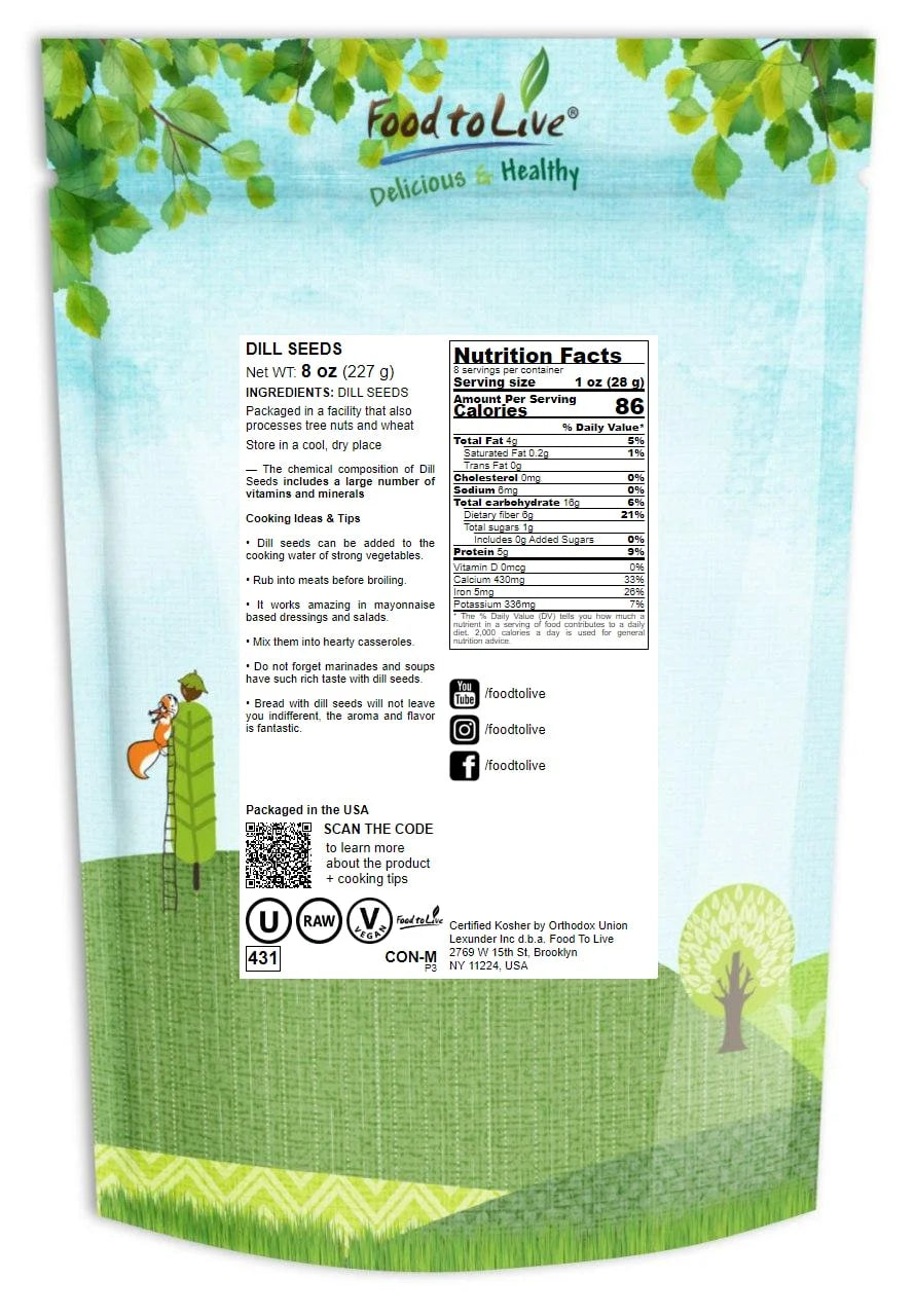 Dill Seeds, 0.5 Pounds — Kosher, Raw, Vegan — by