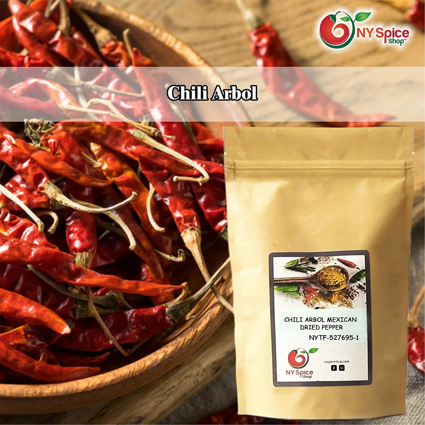 Chili De Arbol - Arbol Chiles Dried - Dried Habanero Peppers - Whole Red Arbol - 08 Oz.