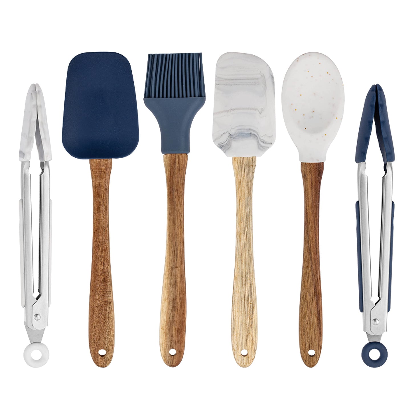 Silicone Kitchen Utensils 6 Piece Set, Spoon, Brush, Tongs, Whisk & Scraper