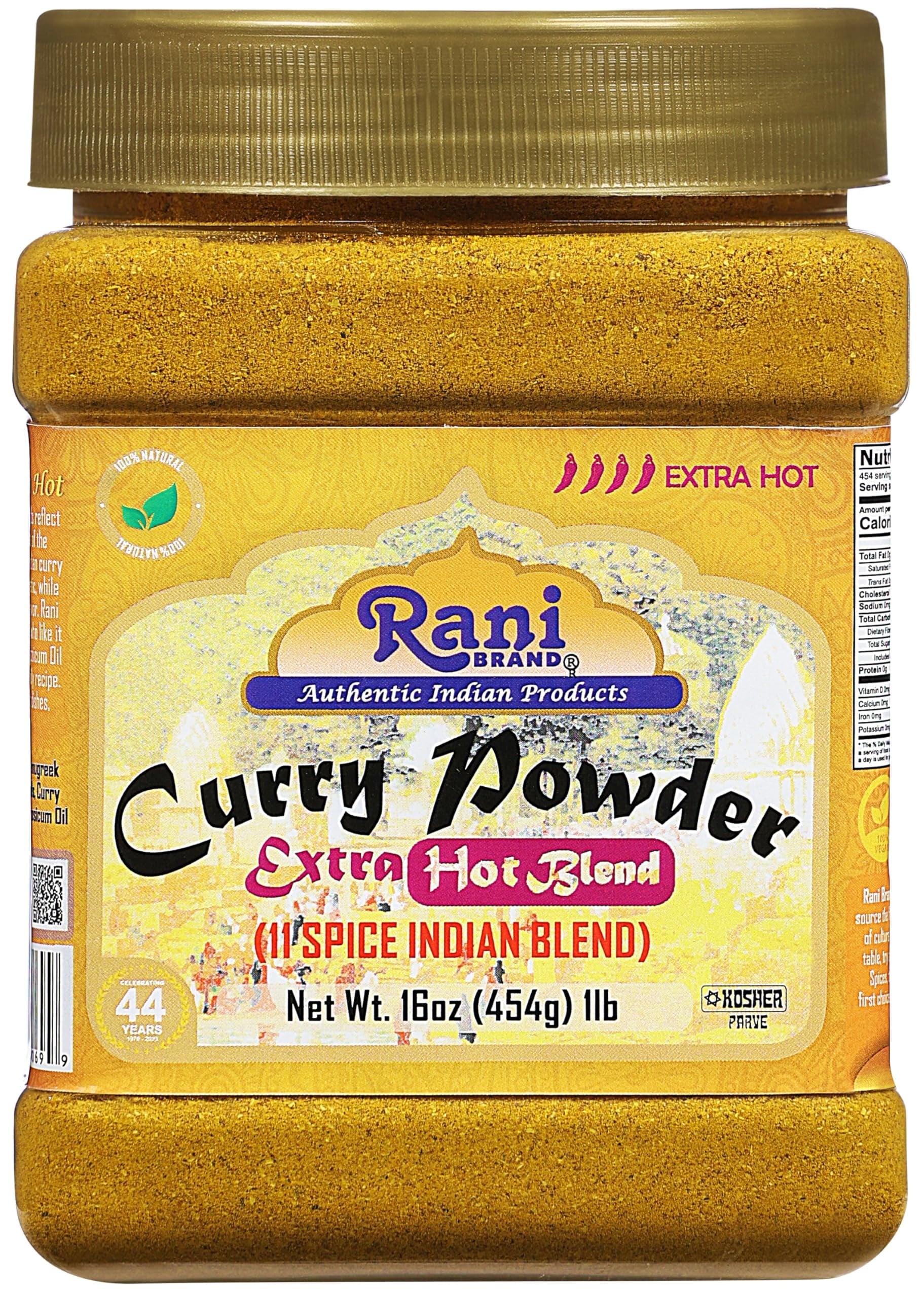 Rani Curry Powder EXTRA HOT (11-Spice Authentic Indian Blend) 16Oz (1Lb) 454G PET Jar ~ All Natural | Salt-Free | Vegan | No Colors | Gluten Friendly | NON-GMO | Kosher | Indian Origin