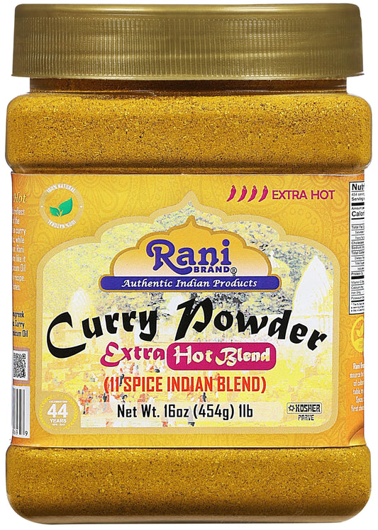 Rani Curry Powder EXTRA HOT (11-Spice Authentic Indian Blend) 16Oz (1Lb) 454G PET Jar ~ All Natural | Salt-Free | Vegan | No Colors | Gluten Friendly | NON-GMO | Kosher | Indian Origin