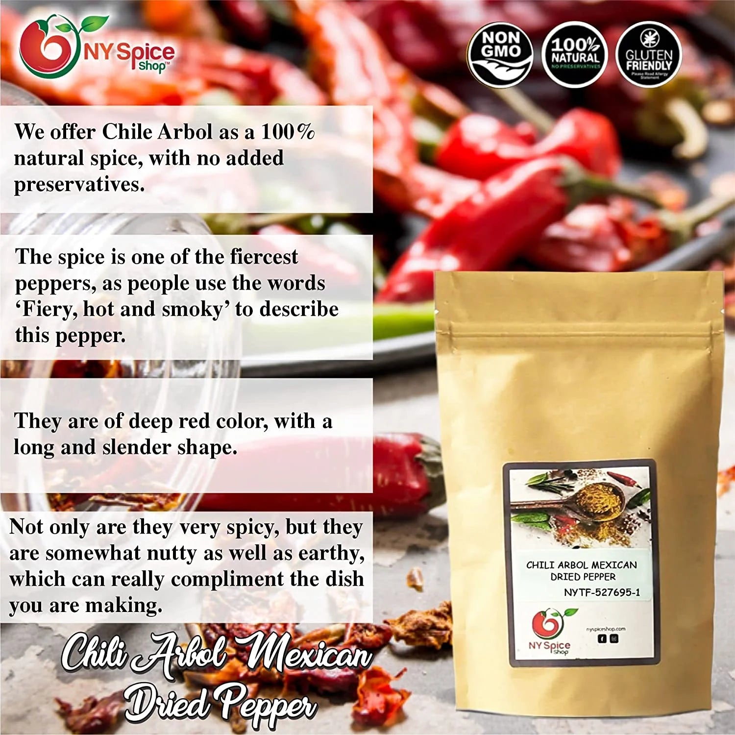 Chili De Arbol - Arbol Chiles Dried - Dried Habanero Peppers - Whole Red Arbol - 08 Oz.