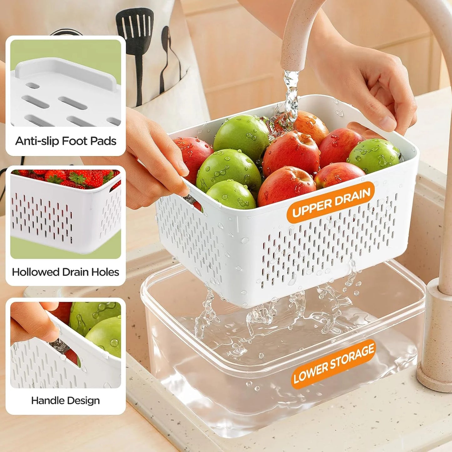 8 Pack Fruit Storage Containers for Fridge, Leakproof Fruit Containers for Fridge with Colanders, Bpa-Free Produce Storage Containers with Lids Keep Fruits, Vegetables, Berry, Meat Fresh Longer