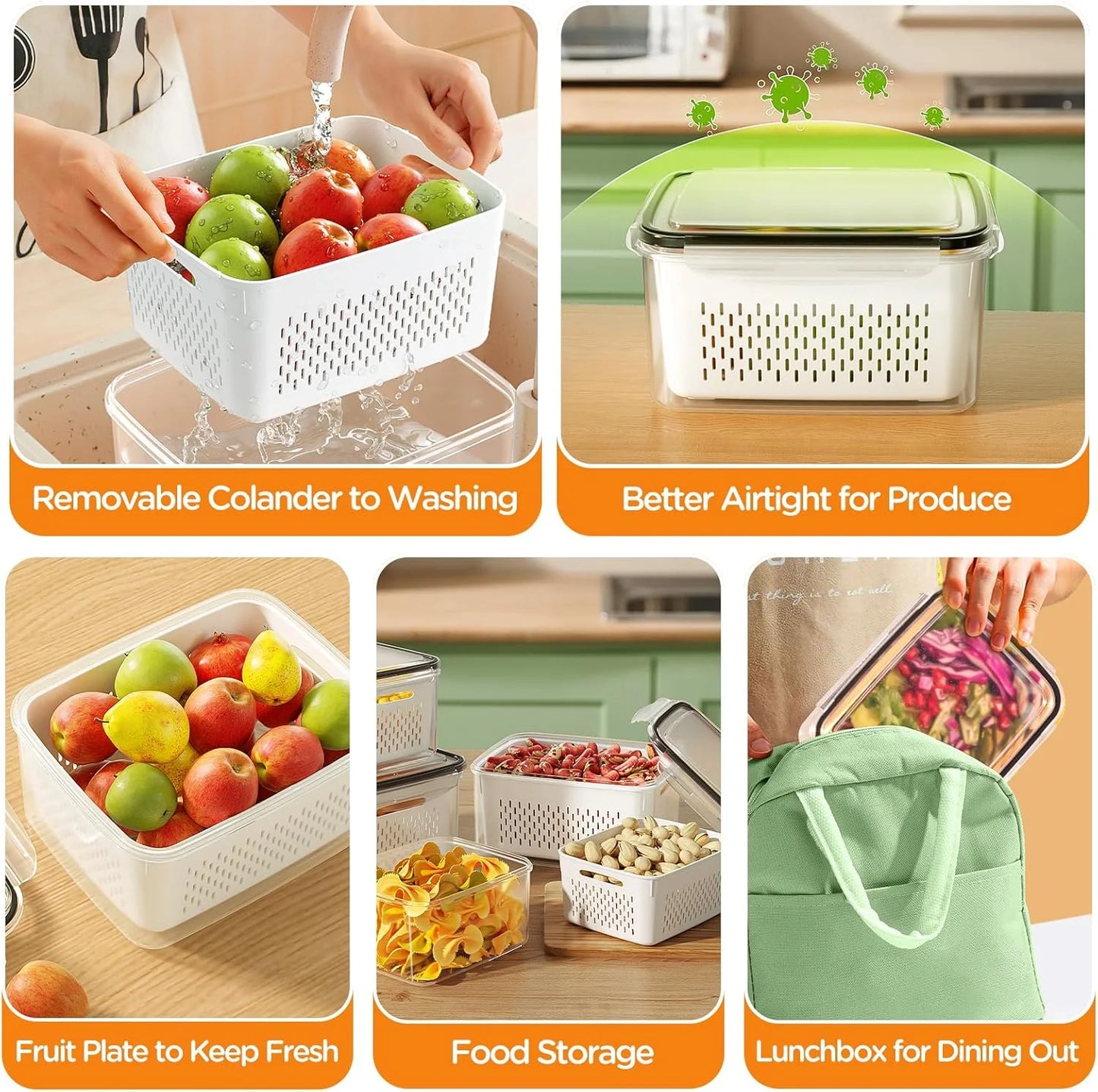 8 Pack Fruit Storage Containers for Fridge, Leakproof Fruit Containers for Fridge with Colanders, Bpa-Free Produce Storage Containers with Lids Keep Fruits, Vegetables, Berry, Meat Fresh Longer