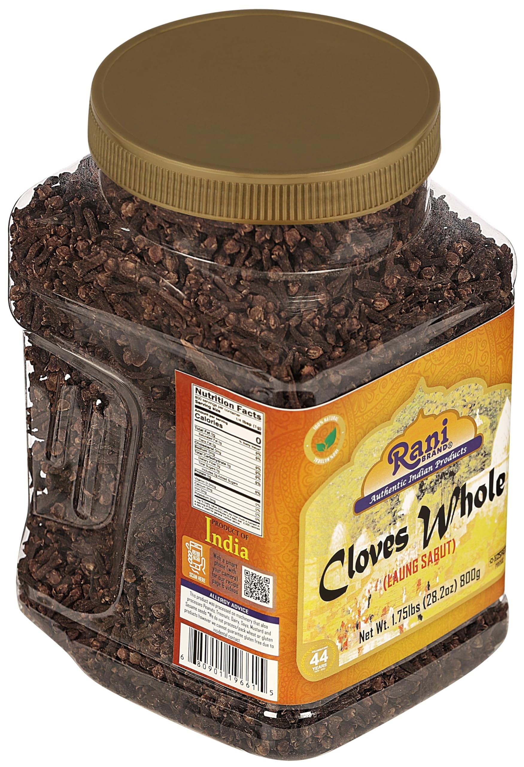 Rani Cloves Whole (Laung) 28Oz (800G) Great for Food, Tea, Pomander Balls and Potpourri, Hand Selected, Spice, Bulk PET Jar ~ All Natural | NON-GMO | Vegan | Gluten Friendly | Kosher | Indian Origin