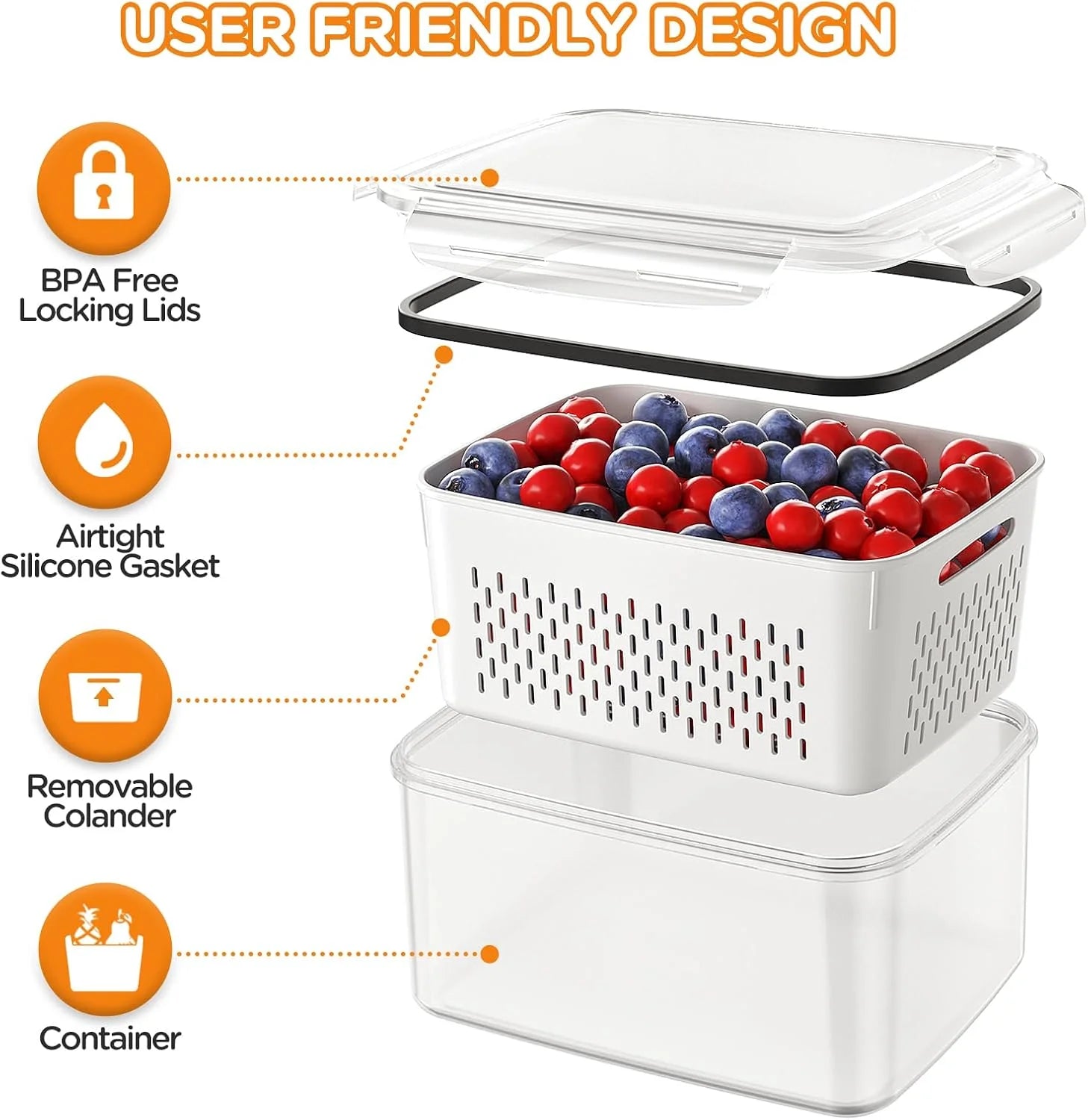 8 Pack Fruit Storage Containers for Fridge, Leakproof Fruit Containers for Fridge with Colanders, Bpa-Free Produce Storage Containers with Lids Keep Fruits, Vegetables, Berry, Meat Fresh Longer