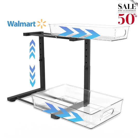 Acrylic under Sink Organizer, 2 Tier Adjuatable Pull Out Cabinet Organizer for Kitchen Bathroom Cabinet