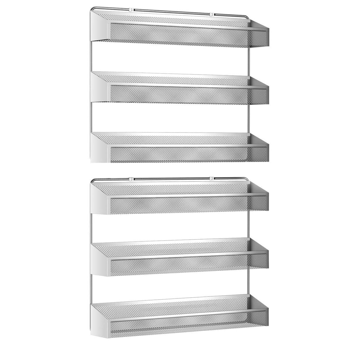 2 Pack Spice Rack Organizer, 3 Tier Counter-Top Stand or Wall Mounted Storage Rack Hanging Shelf for Kitchen Cabinet, Cupboard, Pantry Door or Bathroom Shower Cosmetic - Chrome