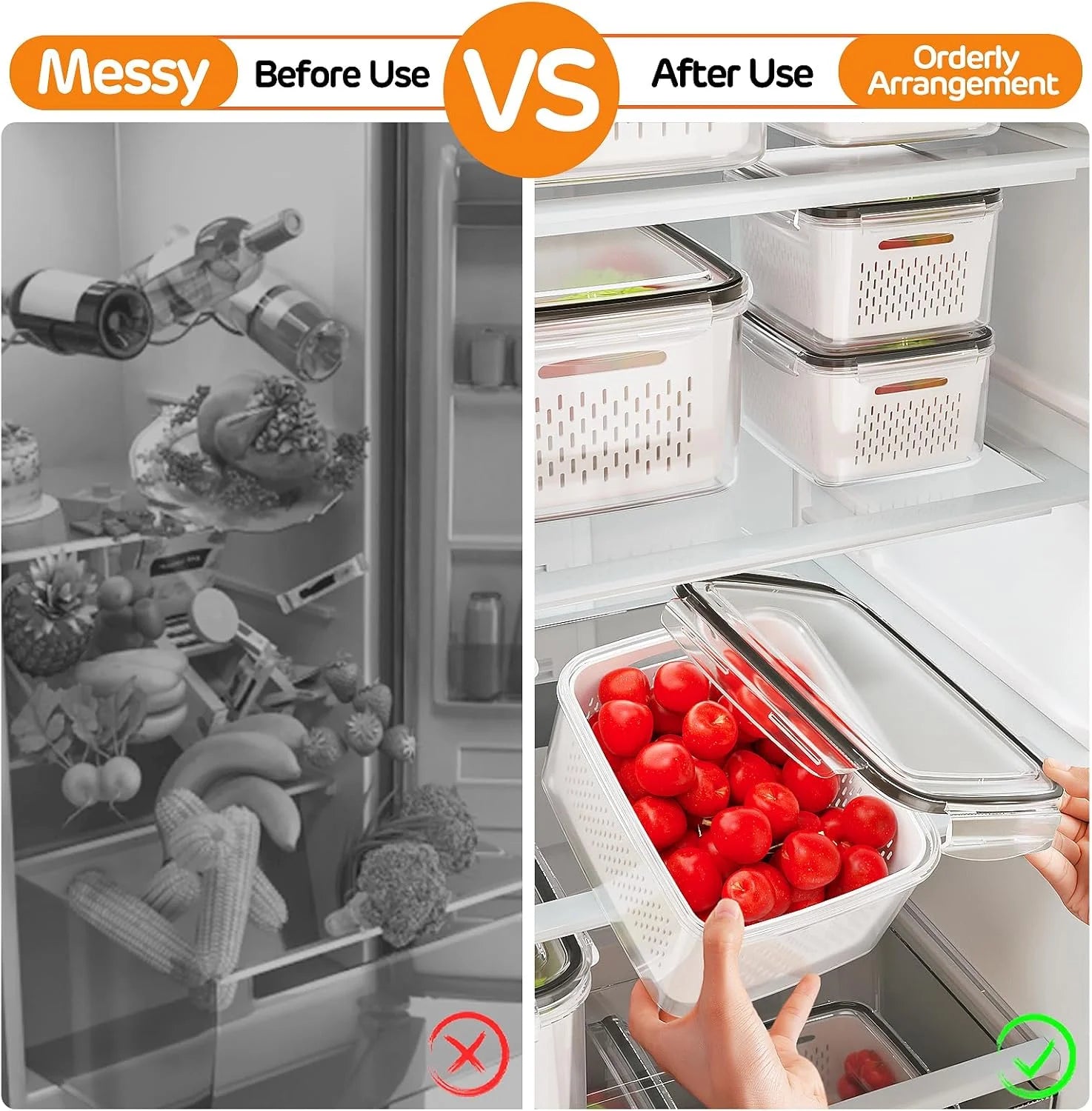 8 Pack Fruit Storage Containers for Fridge, Leakproof Fruit Containers for Fridge with Colanders, Bpa-Free Produce Storage Containers with Lids Keep Fruits, Vegetables, Berry, Meat Fresh Longer
