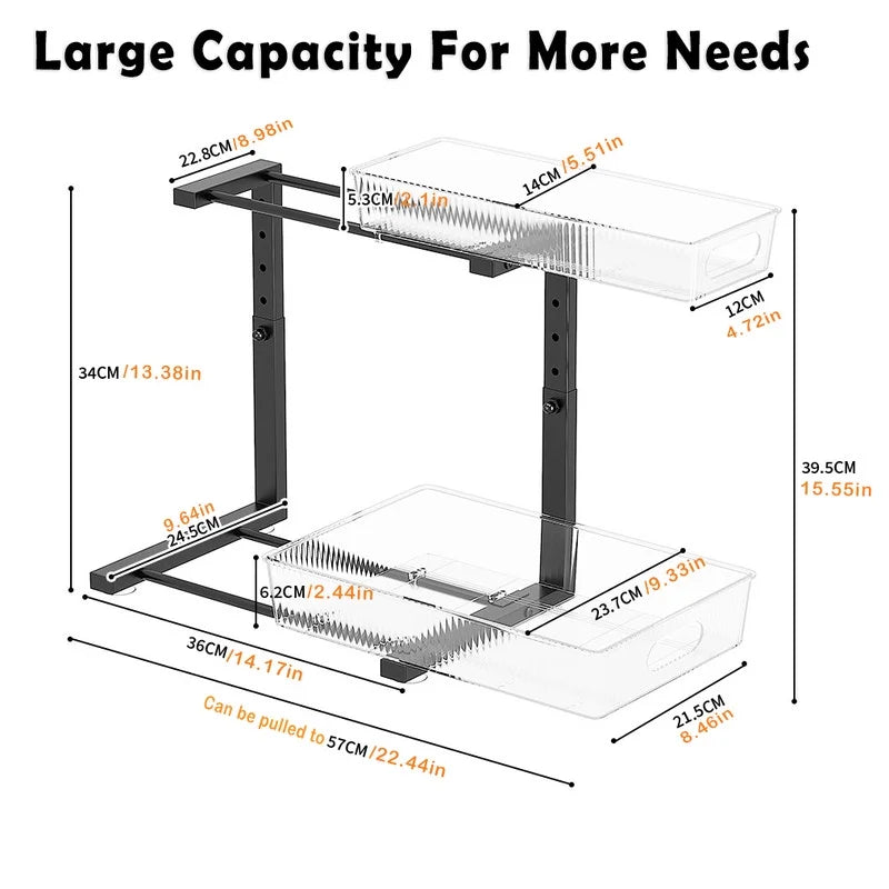 Acrylic under Sink Organizer, 2 Tier Adjuatable Pull Out Cabinet Organizer for Kitchen Bathroom Cabinet