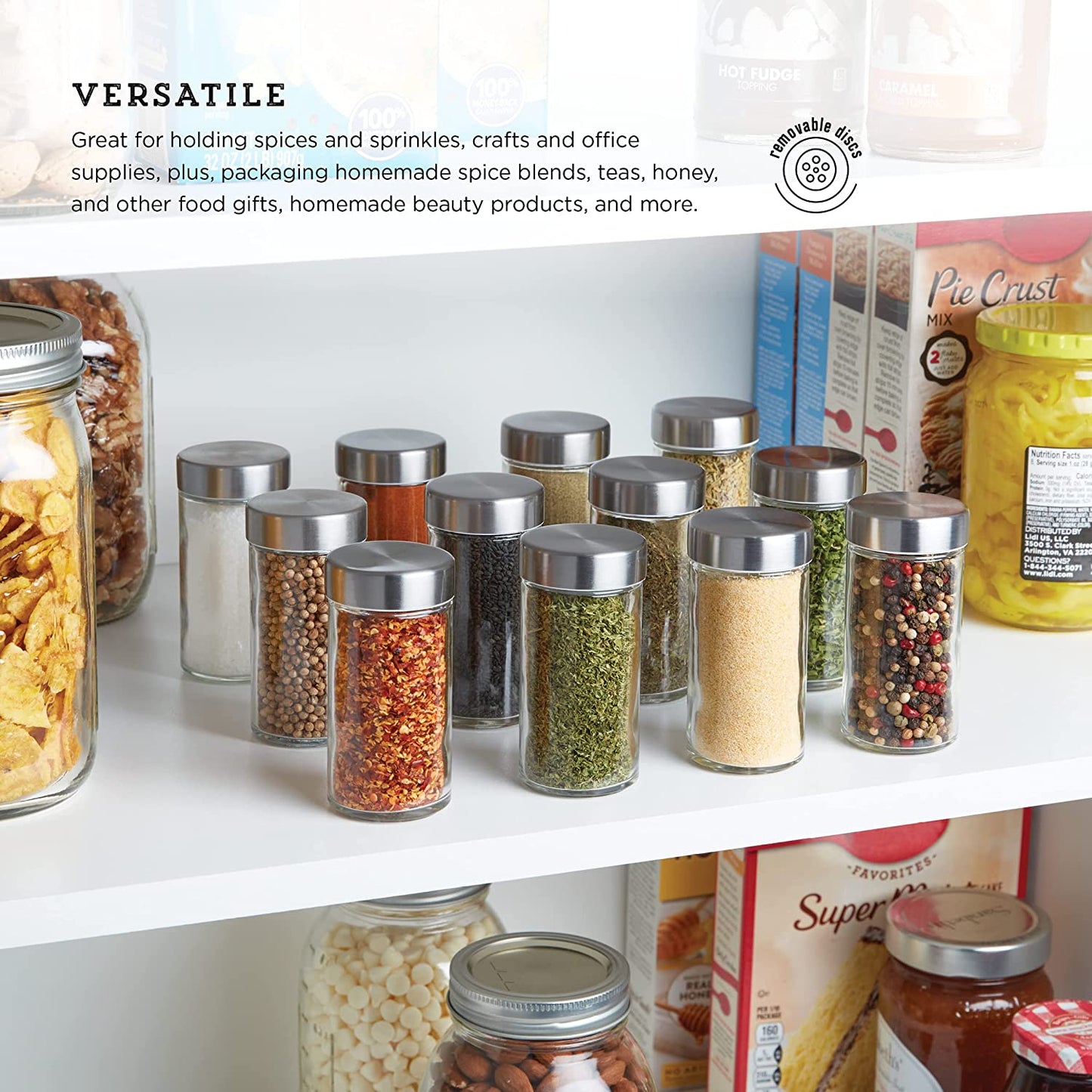 Clear Reusable 3 Oz Jars with Stainless Steel Shaker Lids, and Twist-On Caps for Airtight Seals 12 Pk