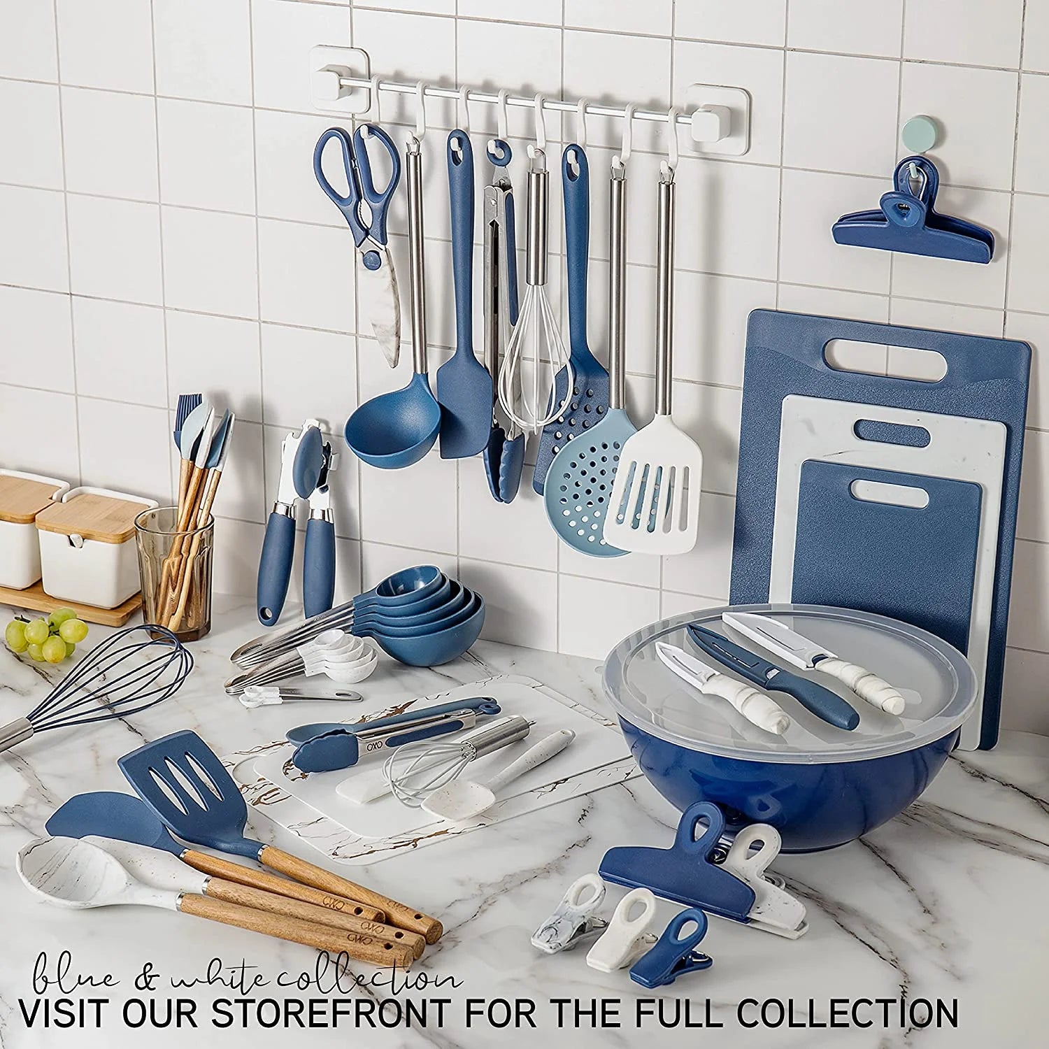 Silicone Kitchen Utensils 6 Piece Set, Spoon, Brush, Tongs, Whisk & Scraper
