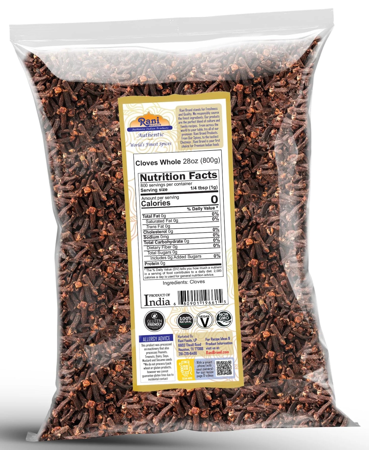 Rani Cloves Whole (Laung) 28Oz (800G) Great for Food, Tea, Pomander Balls and Potpourri, Hand Selected, Spice ~ All Natural | NON-GMO | Kosher | Vegan | Gluten Friendly | Indian Origin