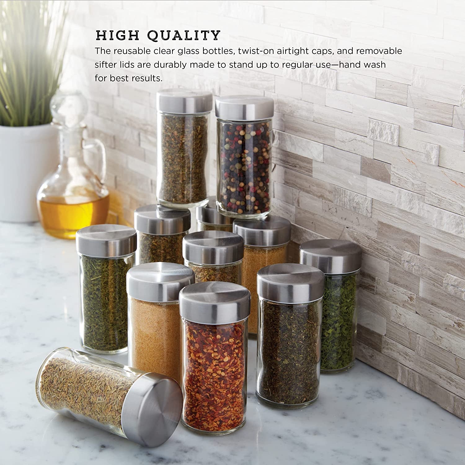 Clear Reusable 3 Oz Jars with Stainless Steel Shaker Lids, and Twist-On Caps for Airtight Seals 12 Pk